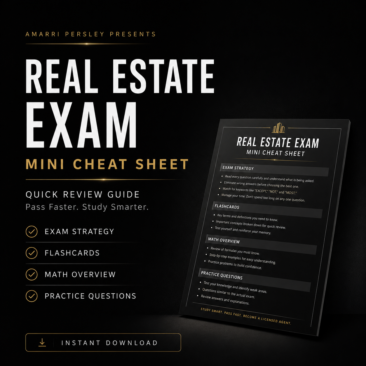 MINI Real Estate Exam Cheat Sheet - INSTANT DOWNLOAD