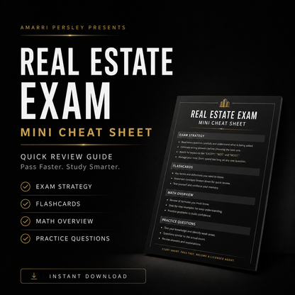 MINI Real Estate Exam Cheat Sheet - INSTANT DOWNLOAD